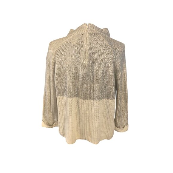 Chicos Silver Cream Crewneck Pullover Glitz Zipper Back Sweater Sz M - Picture 11 of 14